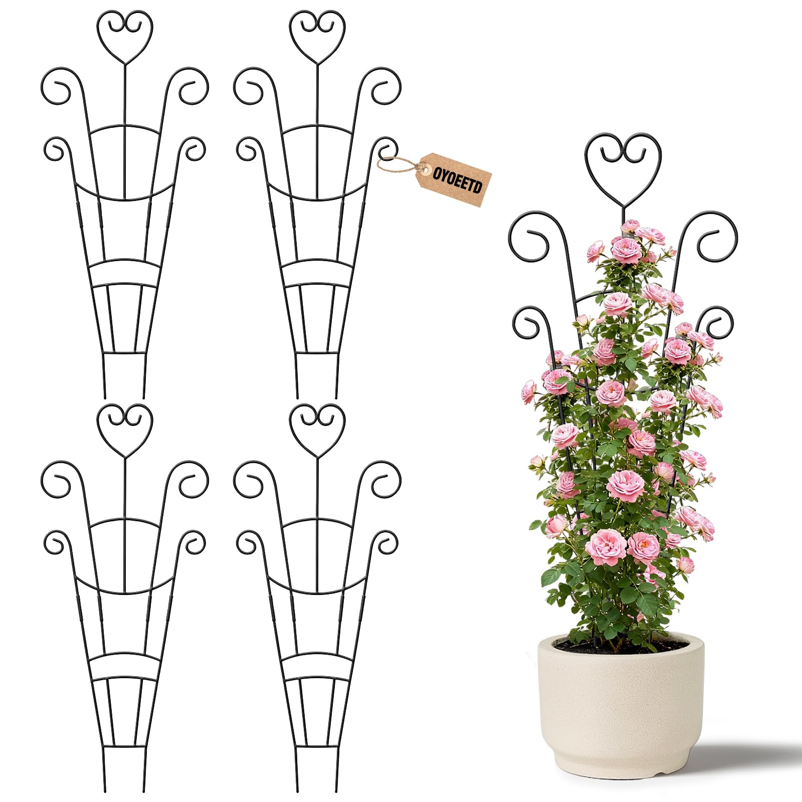 Lot de 4 treillis de 81,3 cm pour plantes grimpantes d'intérieur et d'extérieur en métal pour plantes en pot, support de plantes d'intérieur et d'extérieur pour lierre, Pothos, Monstera, Hoya, fleur