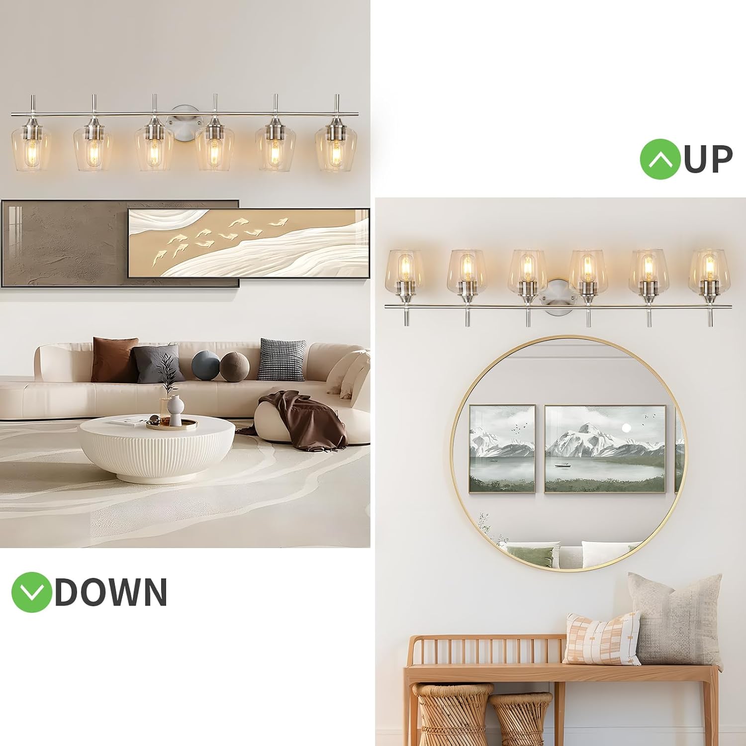 Bathroom Vanity Light Fixtures, Bathroom 6-Lights Over Mirror Modern Vanity Lighting with Clear Wine Glass Shade Wall Lamp for Bedroom Hallway Living Room (Nickel, 6-Light)