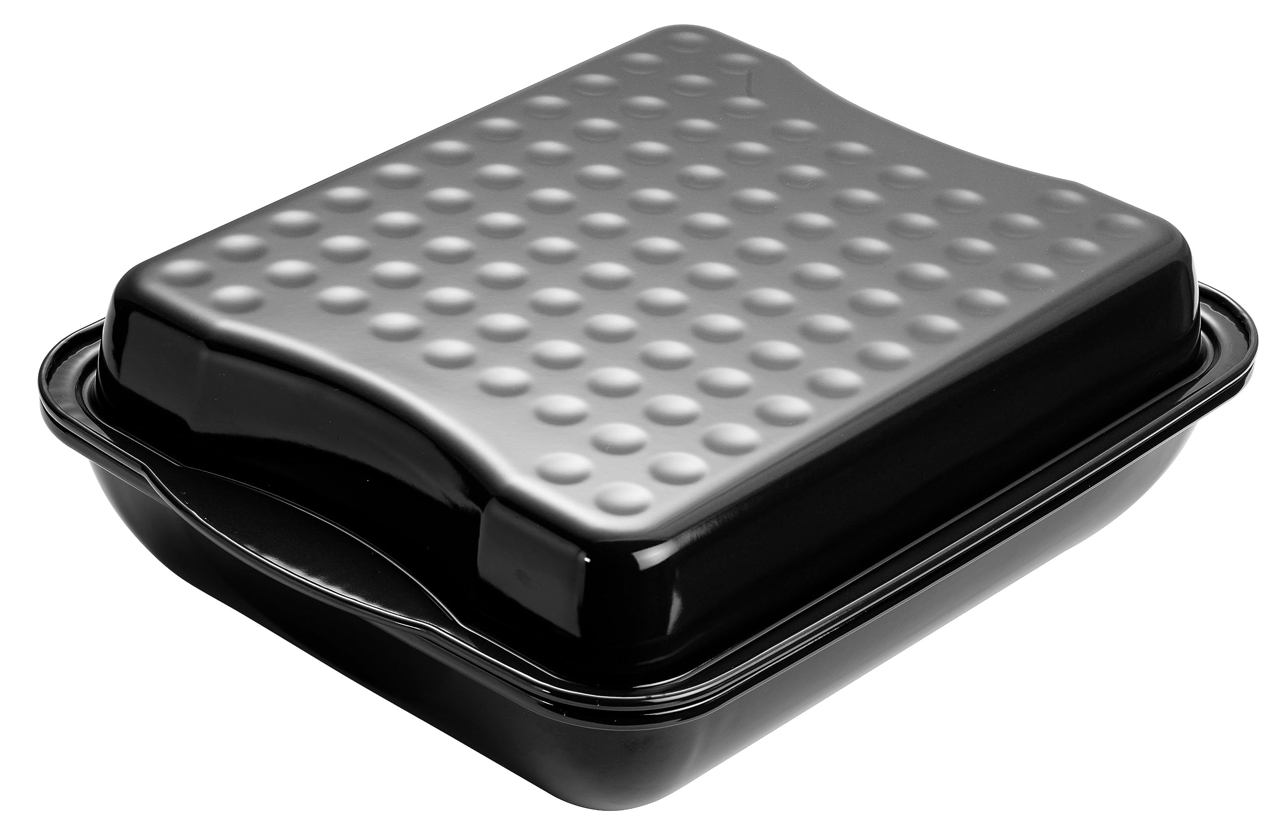 Dr. Oetker Fuente para horno alta y rectangular con tapa-Besuguera-Rustidera antiadherente esmaltado negro-Bandeja XXL, resistente hasta 400ºC, hecha en Alemania, 42x34x7,5cm, 1ud.