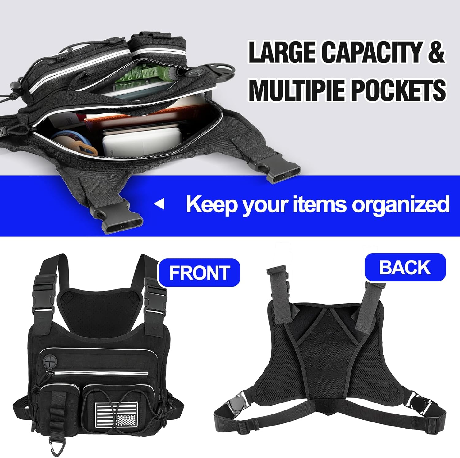 Chest Pack,Water Resistant Running Vest for Men, Chest Bag For Running, Cycling, EDC Running Pack Rig For Sports and Workouts - Image 5