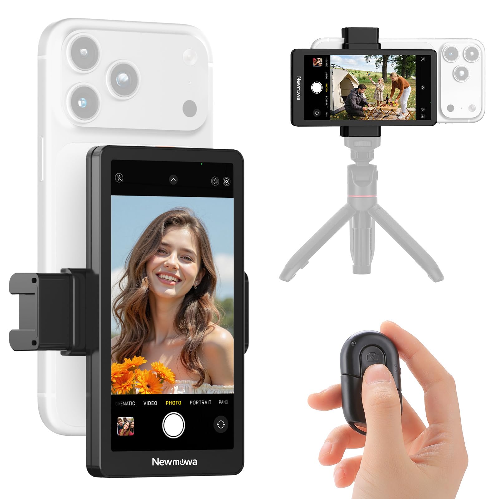 Newmowa 4,95 Zoll Telefon Vlog Selfie Monitorbildschirm, Telefon Rückkamera Zubehör für Teleprompter Live Stream Selfie Vlog TikTok, Kompatibel mit iPhone(Unterstützt Kabelgebundene 4K 30fps Aufnahme)