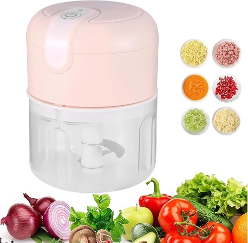 Mini Food Processor 3 Blades Electric 250ml Usb (Pink)