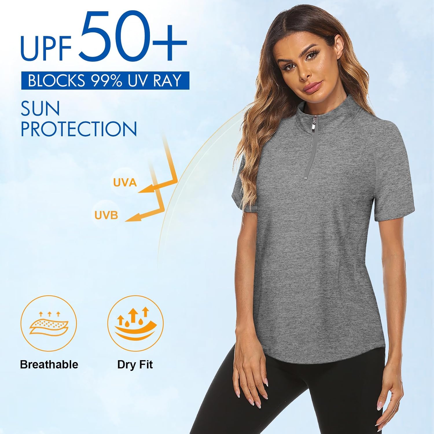 Koscacy Womens Quarter Zip Polo Shirts Short Sleeve Quick Dry Golf Tennis Athletic Tops (S-2XL)