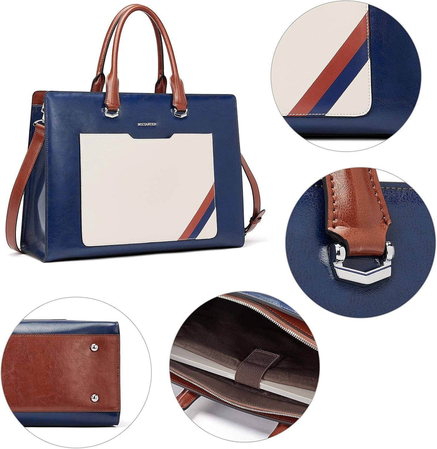 BOSTANTEN Briefcase for Women 15.6 Inch Genuine Leather Laptop Briefcase Shoulder Work Tote Bag Purse