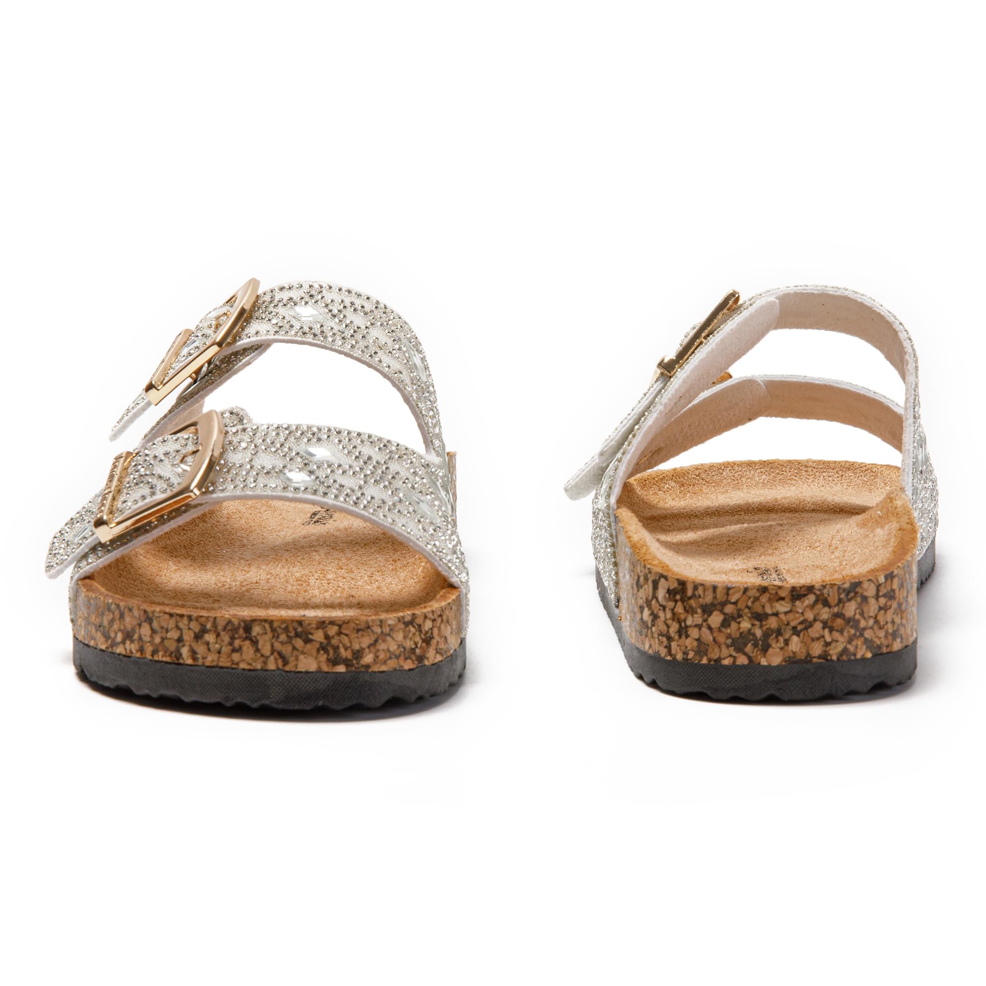 JOMIX Pantoletten Damen Glitzer Clogs Bohemian Bunte Sandalen mit Strass Plateau Bequeme Strand Kork Schuhe