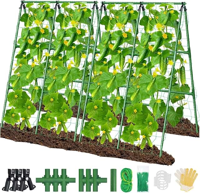 2Pack 51x35Inch Cucumber Trellis for Raised Bed, Adjustable A-Frame Gard...