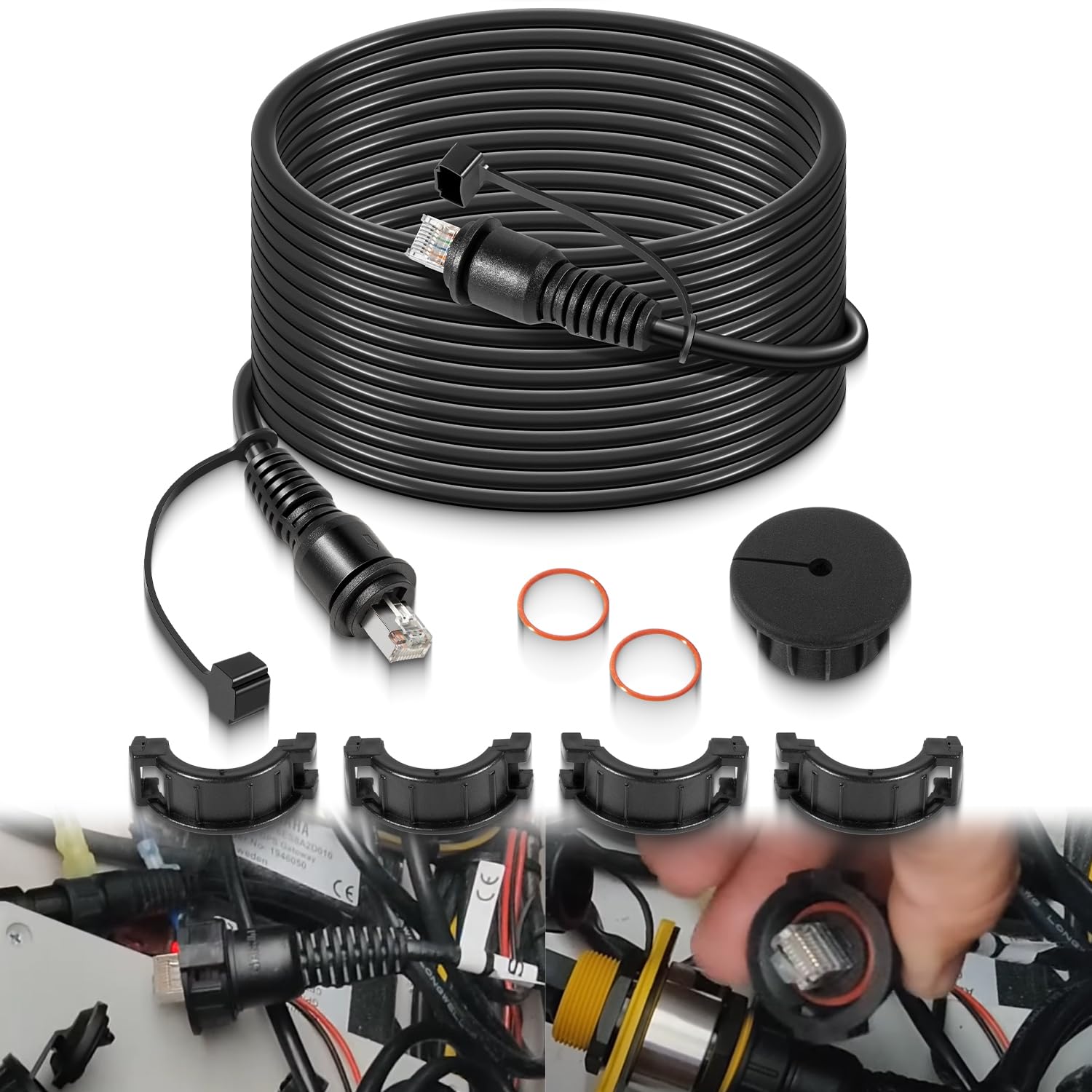 010-10550-00 Marine Network Cable,GMS 10 Cable 25 Feet with Split Connector and Waterproof Cap for Marine RJ45 Compatible with Garmin Navigation Screen Devices