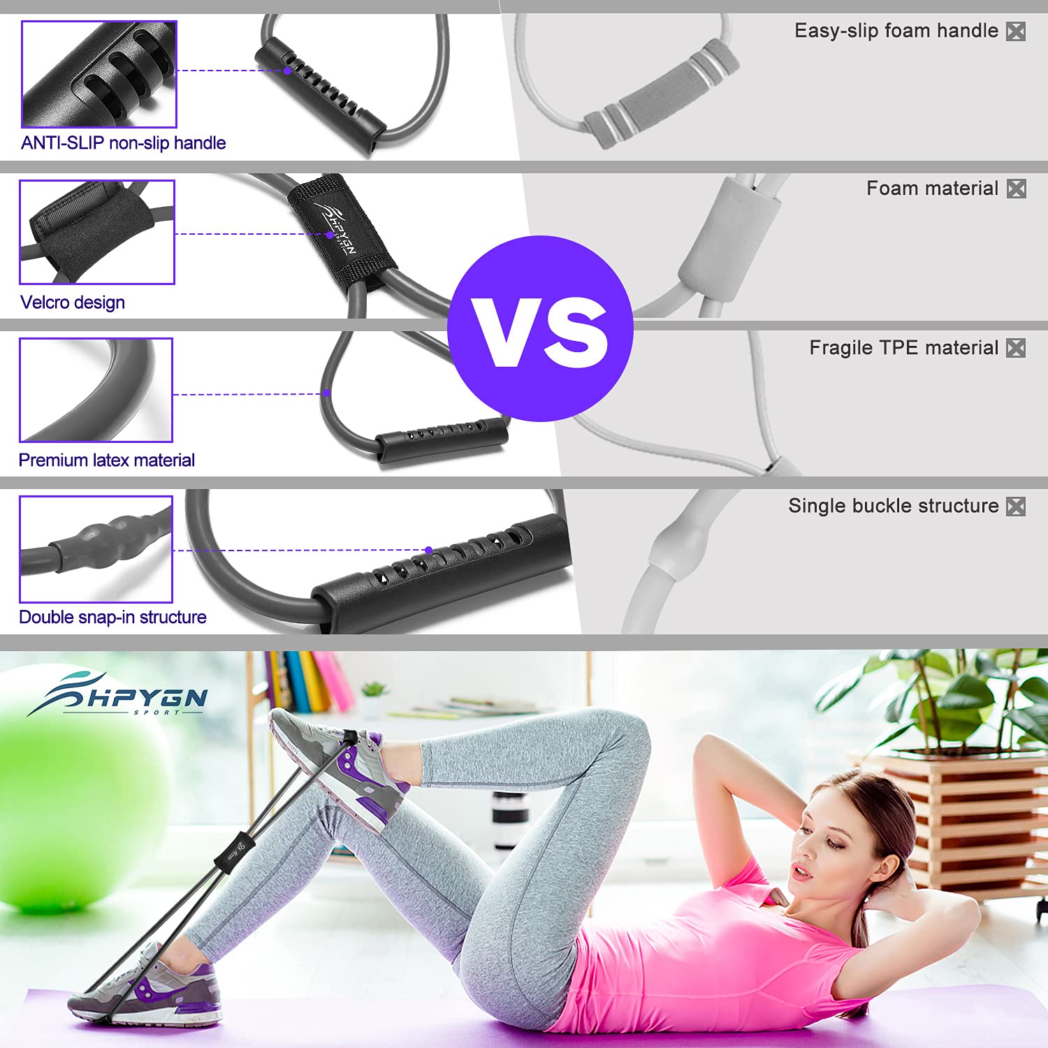 HPYGN Abbildung 8 Widerstandsband für Männer, Brustverbreiter für Frauen, Widerstandsübungsbänder Set von 3, Yoga-Gym-Fitness-Ziehseil Home Workout, 8 Wort Elastisch für Exerciser Muskeltraining