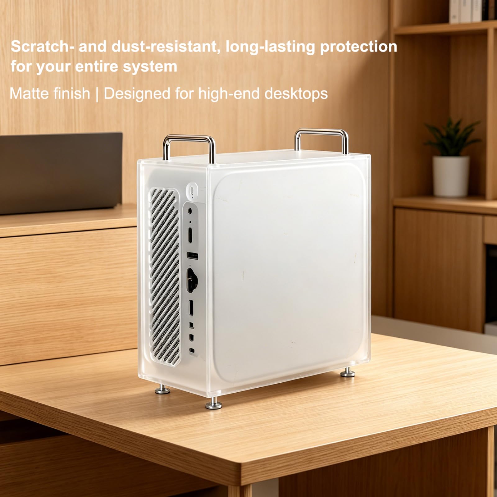 Funda con soporte para Mac Studio M1/M2/M4 Ultra, funda vertical de acrílico esmerilado con cubierta lateral magnética de acceso completo al puerto, ventilación refrescante, antiarañazos, a prueba de
