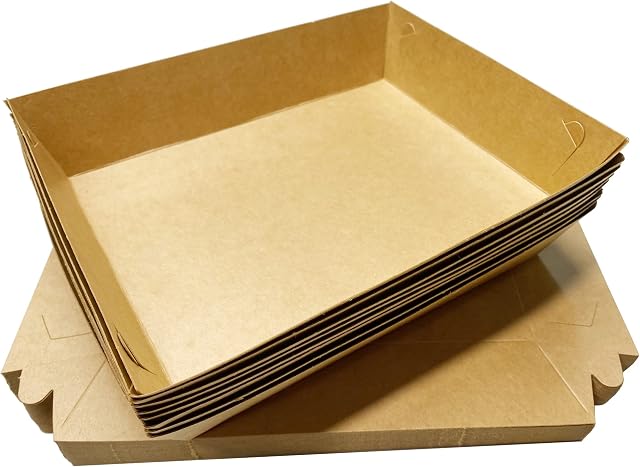 Brown Paper Food Tray 50 PCS, Disposable Dishes Paper Chip Trays, Trays Kraft Biodegradable Boats, Party Package Food, Water and Oil Proof, for Snacks, Fried Foods, French Fries and Picnics