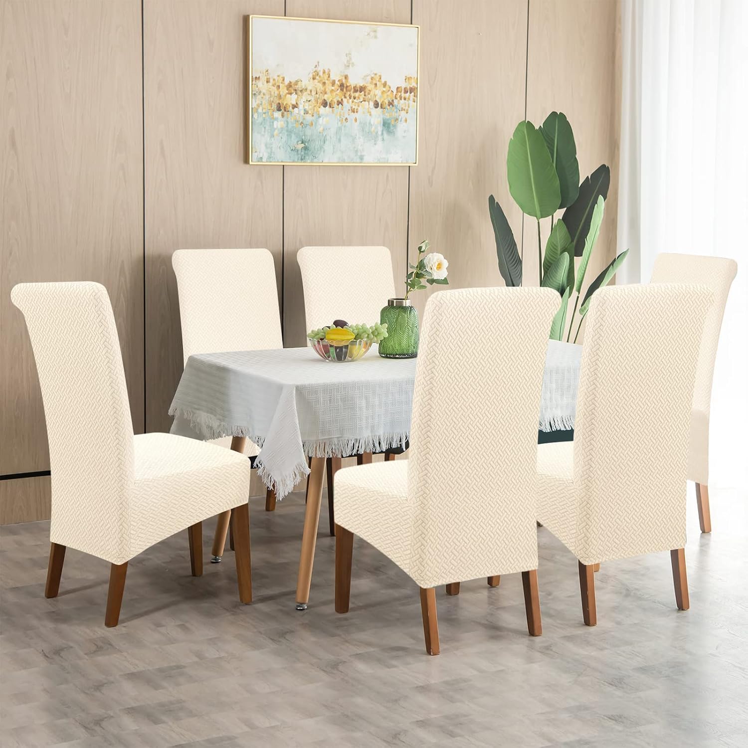 Lellen XL Size Stretch Chair Covers for Dining Room Large Dining Room Chair Slipcovers Dining Chair Covers Kitchen Reusable Parsons Side Chair Slipcover Soft Protector Set of 4,Cream