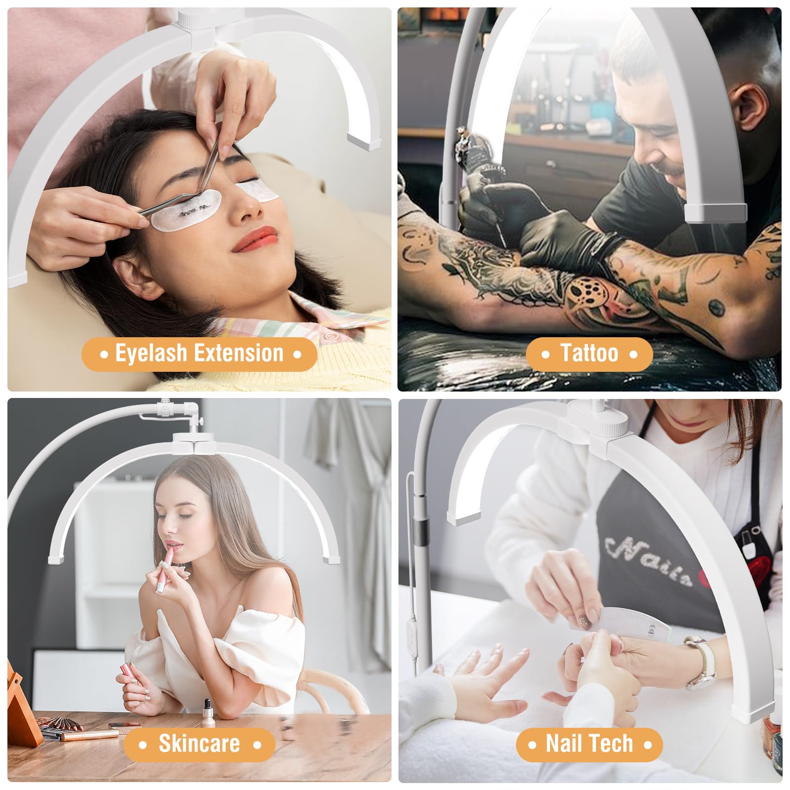 Lampe à Cils YAyusi Demi-Lune Avec Support Phone - LED Variable 3200-5600K - Hauteur Réglable - Pour Pro Ou DIY