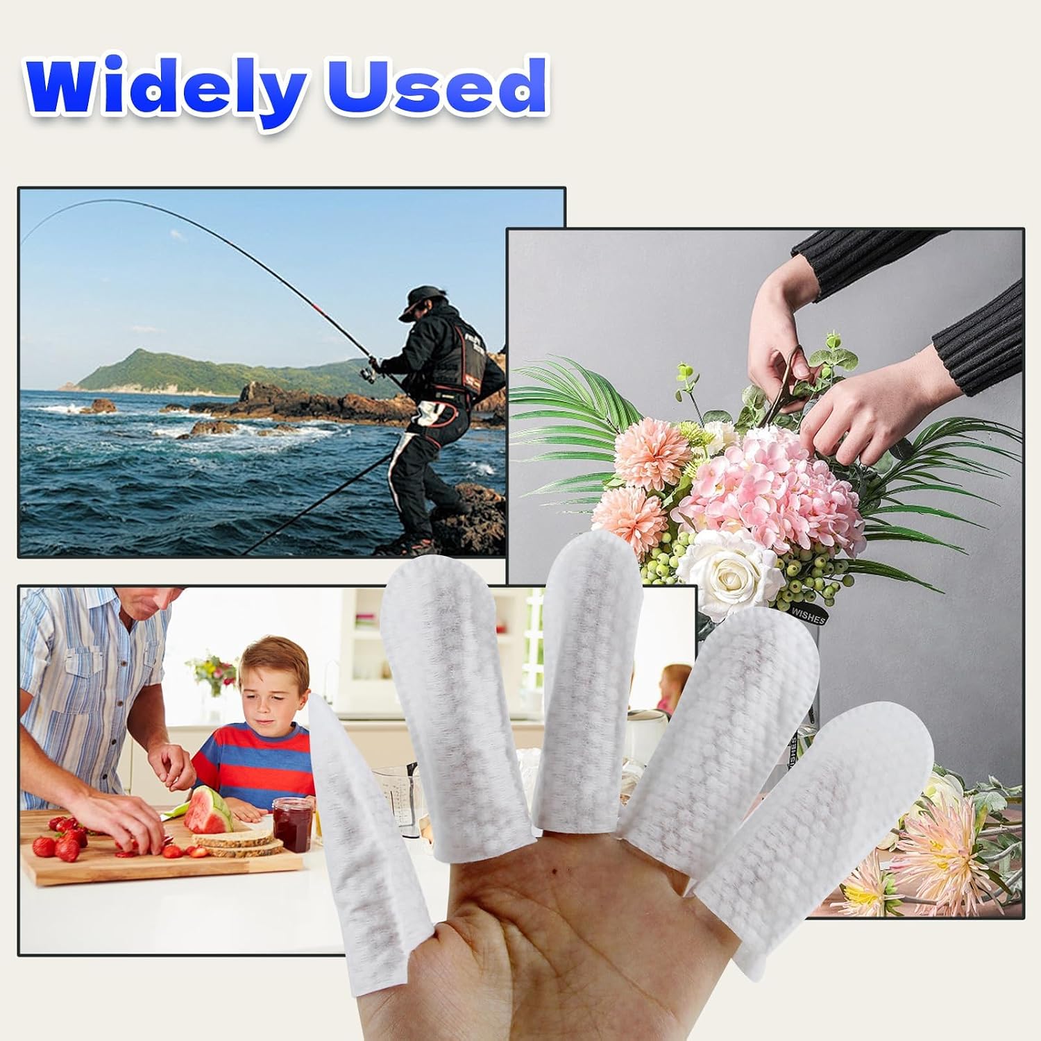 300 PCS Cotton Finger Cots, Finger Covers Protection for Finger Tips, Breathable, Sweat Resistant, and Wear-Resistant, Perfect for Work, Nails Cleaning, and Injured Fingers (White)