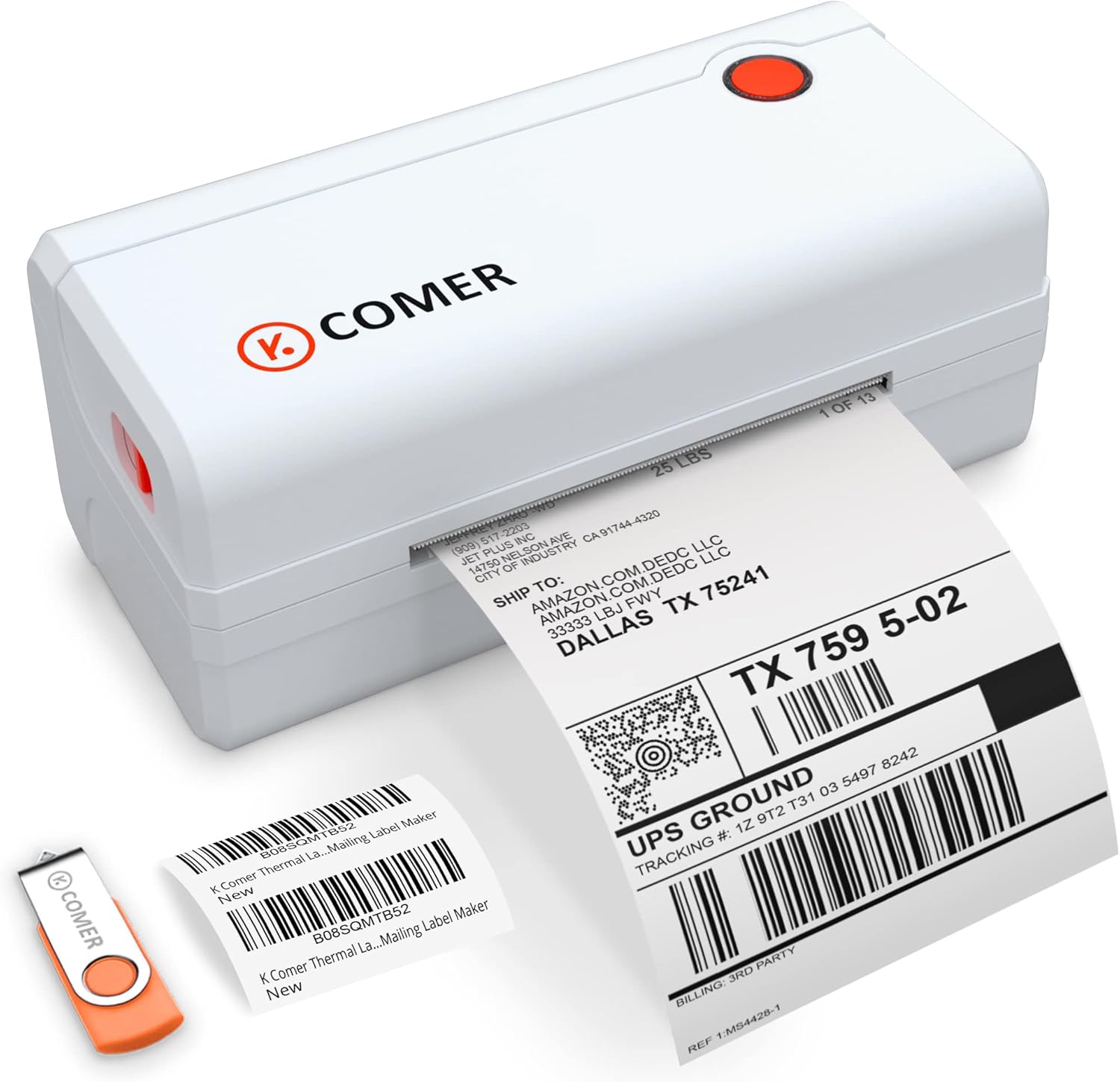 K COMER HD Thermal Shipping Label Printer 300DPI 150mm/s