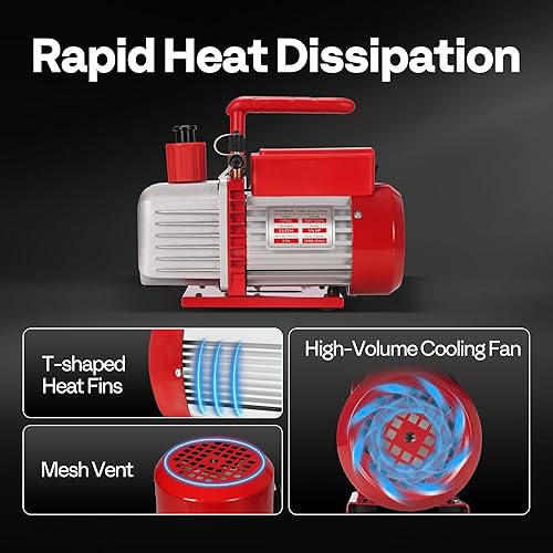 Miniatura 5 de VIVOHOME Bomba de vacío de paletas rotativas HVAC de una etapa de 110 V 14 HP 3.5 CFM y manómetro de CA de 3 vías con mangueras de 4 pies y