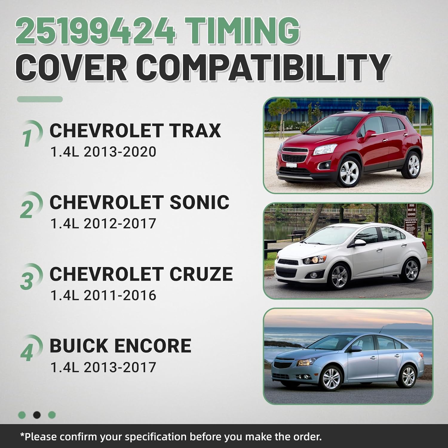 Engine Timing Cover w/Gasket, Timing Chain Cover w/Oil Pump Inside Fits for Chevy Sonic/Cruze/Trax, 1.4L, 2011-2020 | for Buick Encore, 1.4L, 2013-2017 - Replace 25199424 25194353