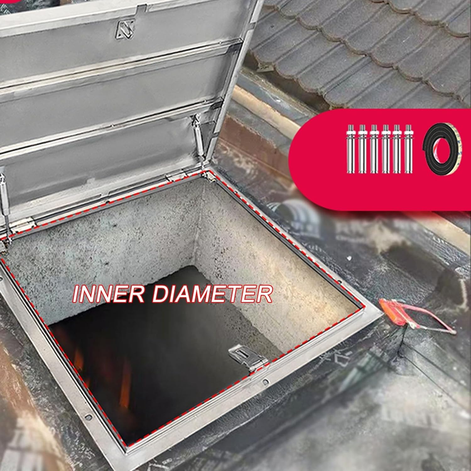 Metal Roof Access Hatch, Building Roof Access Hatch, Metal Emergency Access Security Door for Home Industries, for Residential Buildings, Commercial Buildings, Industrial Plants(85*85cm/33.4*33.4in)