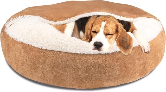 Pet Soft Small Dog Bed Cat Bed with Cover Cave - Round Calming Dog Beds Washable Cuddler Puppy Beds for Small, Medium Dogs and Cats Khaki, 30"