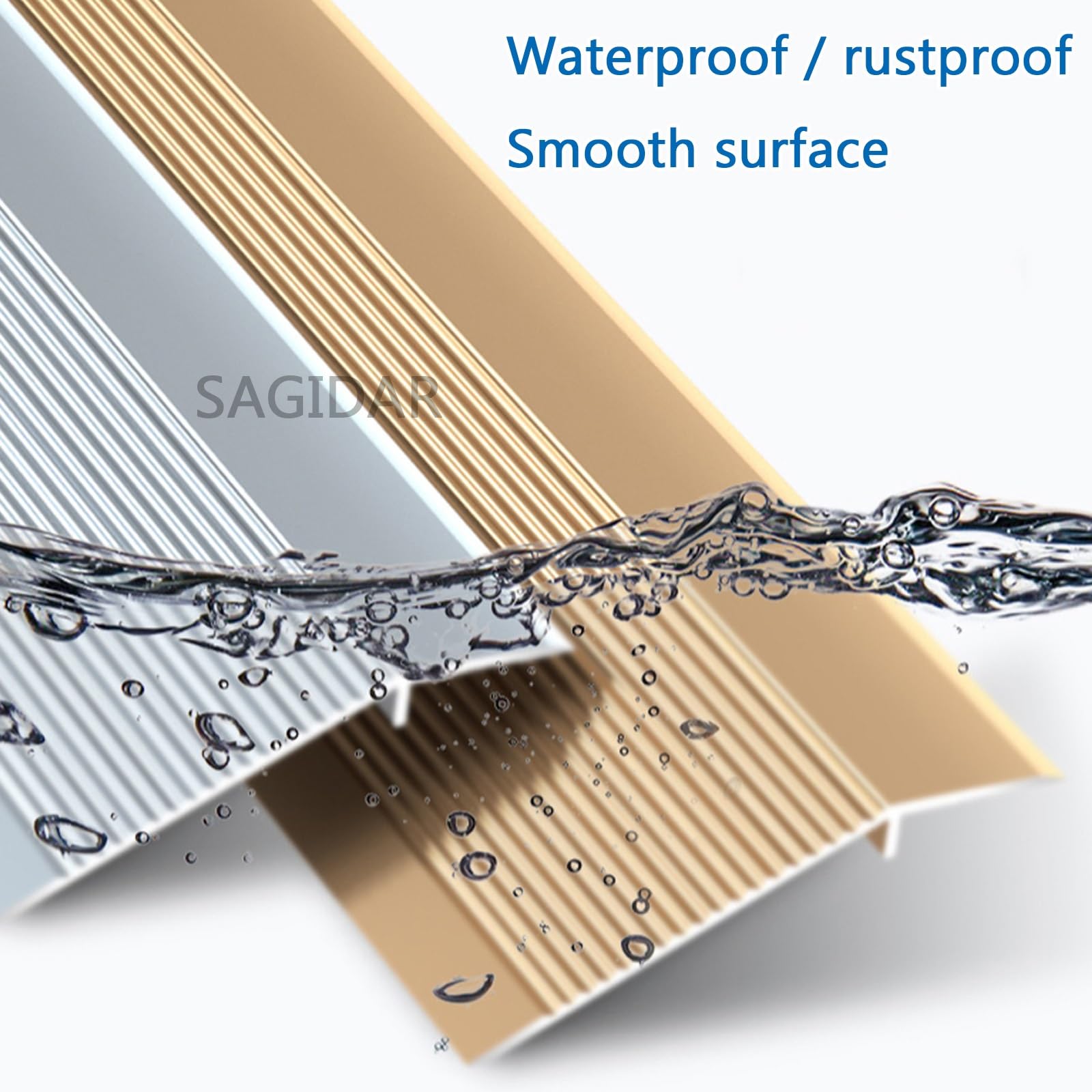 SAGIDAR Barre De Seuil Aluminium, Bande Transition pour Sol Irrégulier, Rampe D'entrée, Imperméable Et Antirouille, Baguette Recouvrement pour Porte D'entrée/Balcon, Longue Durée D'utilisation