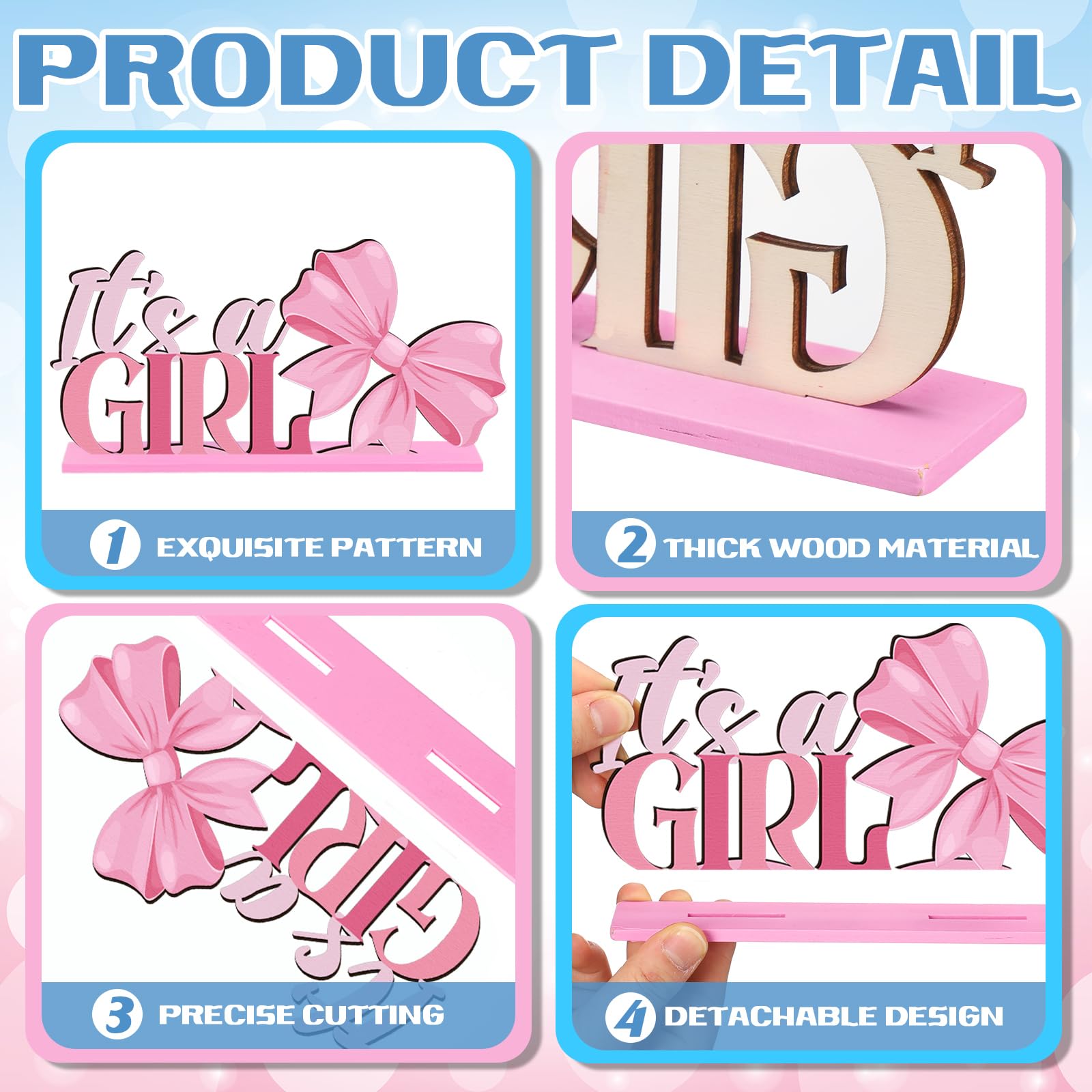 G1ngtar Centrotavola In Legno Per Gender Reveal – 2 Pezzi: Ruota Blu E Fiocco Rosa, Con Base, 23x10 Cm