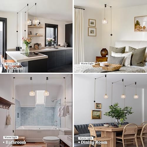 Miniatura 194 de Lámpara colgante con pantalla de cristal ámbar Scindapsus de cristal, lámpara colgante vintage de latón, luz colgante ajustable para cocina, isla