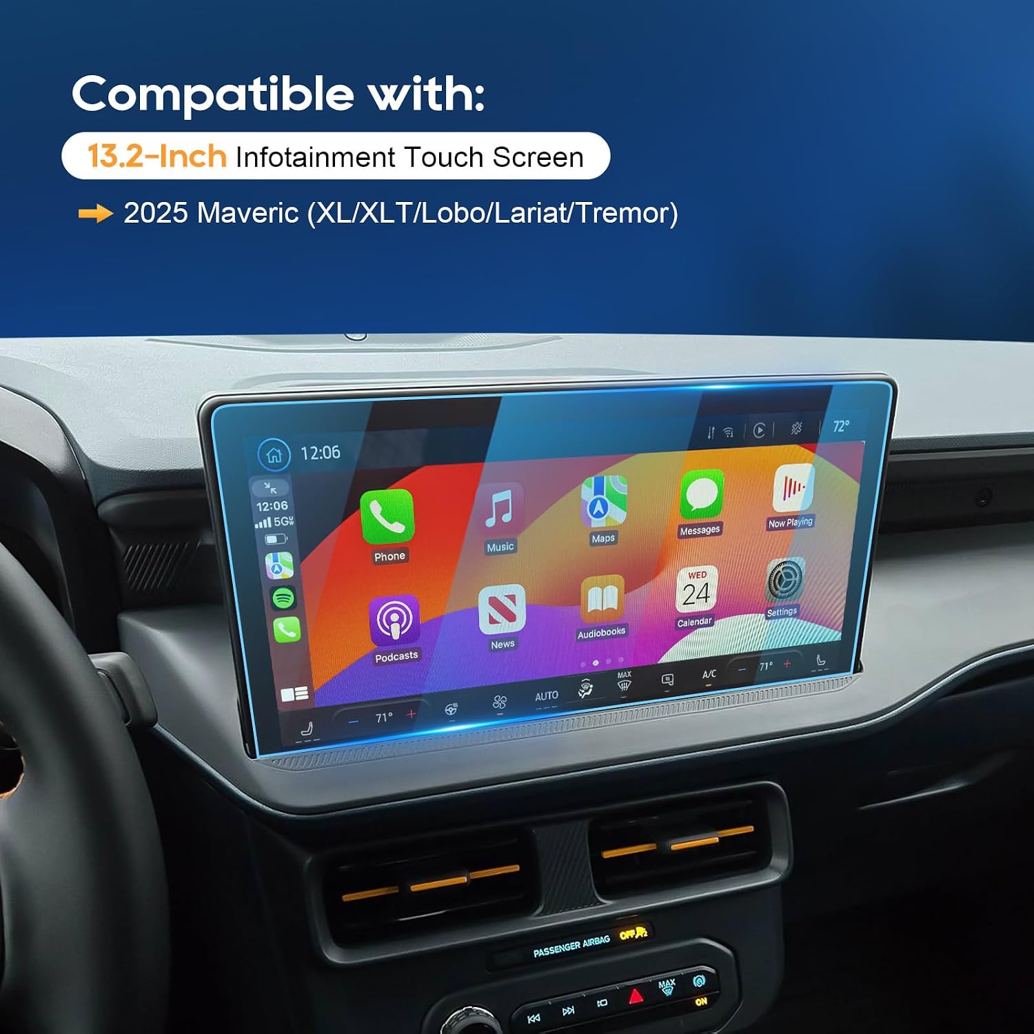 LFOTPP 2025 Ford Maverick Screen Protector (13.2 Inch) - HD 9H Tempered Glass for XL/XLT/Lobo/Lariat/Tremor Navi Touchscreen, Anti-Fingerprint Accessories