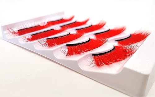Miniatura 5 de MISSLADY Pestañas de colores de 0.787 pulgadas, tiras de pestañas rojas de visón sintético 3D (FM-304, 0.55-0.78 pulgadas, 5 pares)