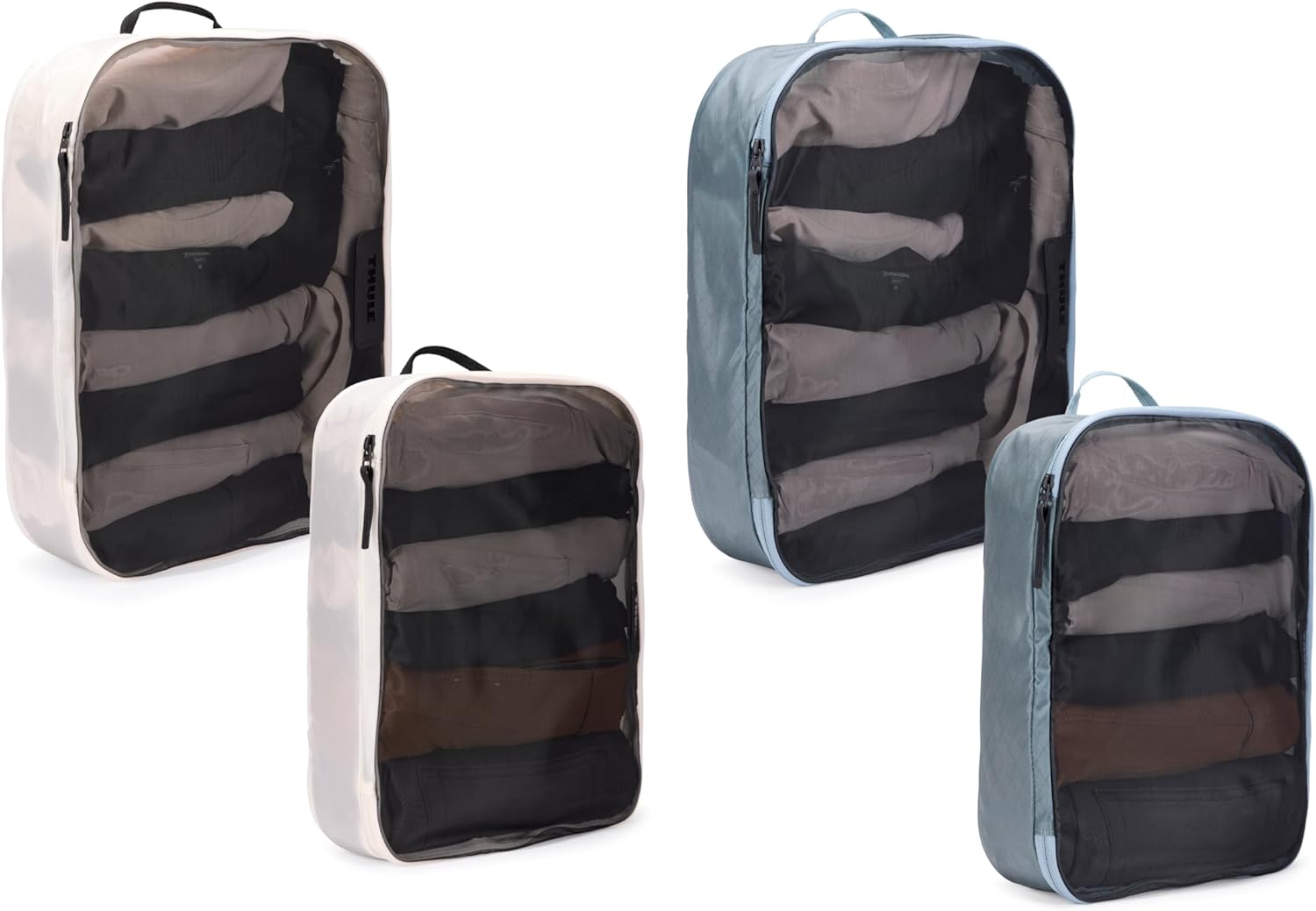 Thule Packing Cube Family Set, Includes 2 Large and 2 Medium Cubes, Transparent Fabric, YKK Zippers