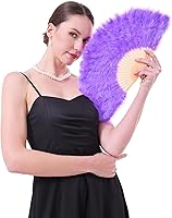 Vista 10 de Abanico de Marabou - Accesorios de plumas plegables de mano para mujer, decoración de disfraces para adultos, fiesta de té de Halloween, color azul