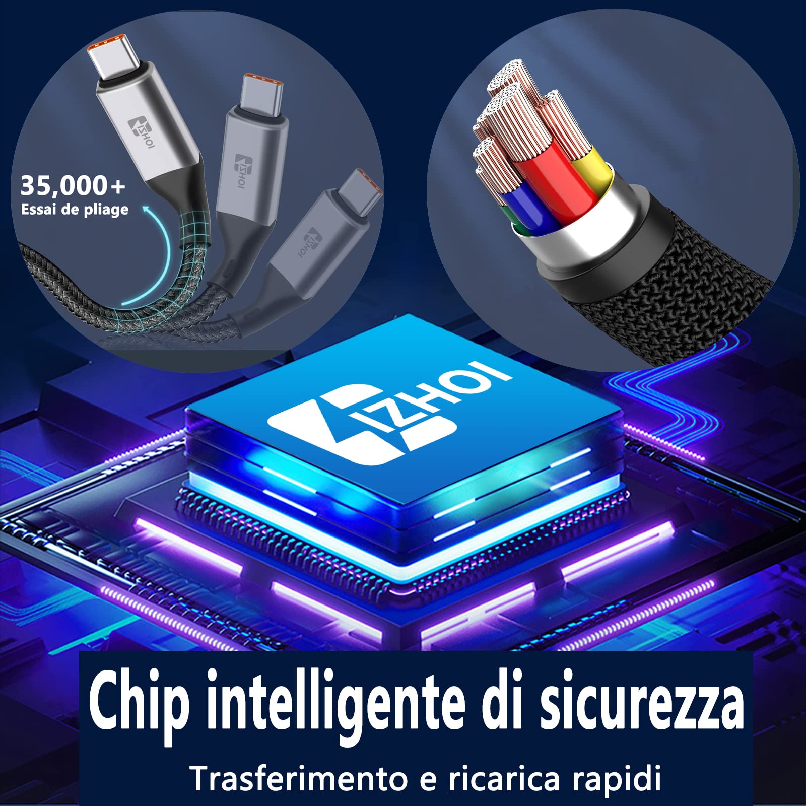 IZHOI Cavo USB Type-c USB C PD 100W 5A Cavo di Ricarica 2m nero per iphone 15 Galaxy S23 S22 S21 S10 S9 Plus Mcabook pad Pro 2020