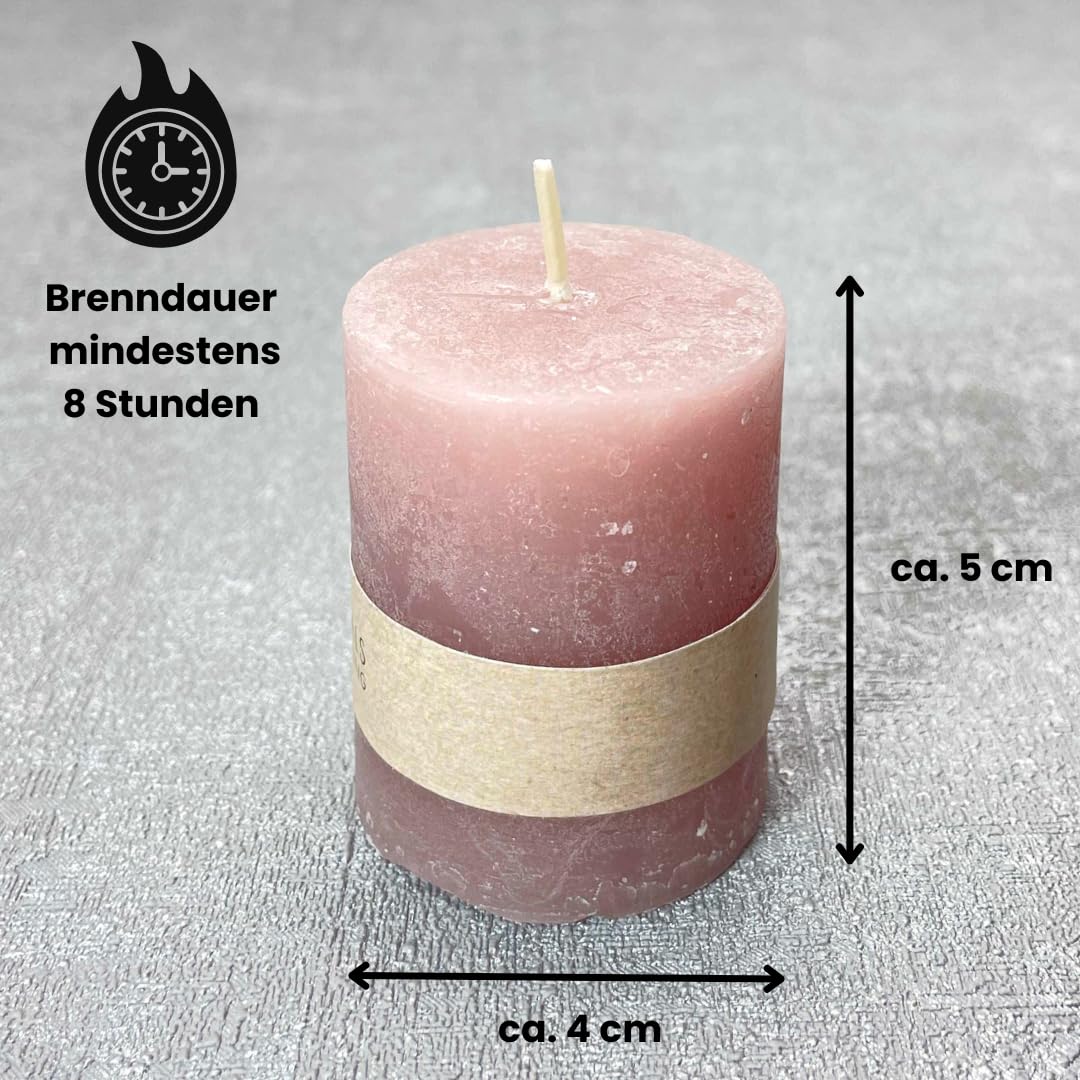 8 Bougies Piliers Vieux Rose - Ø50mm X 100mm, 16h De Combustion