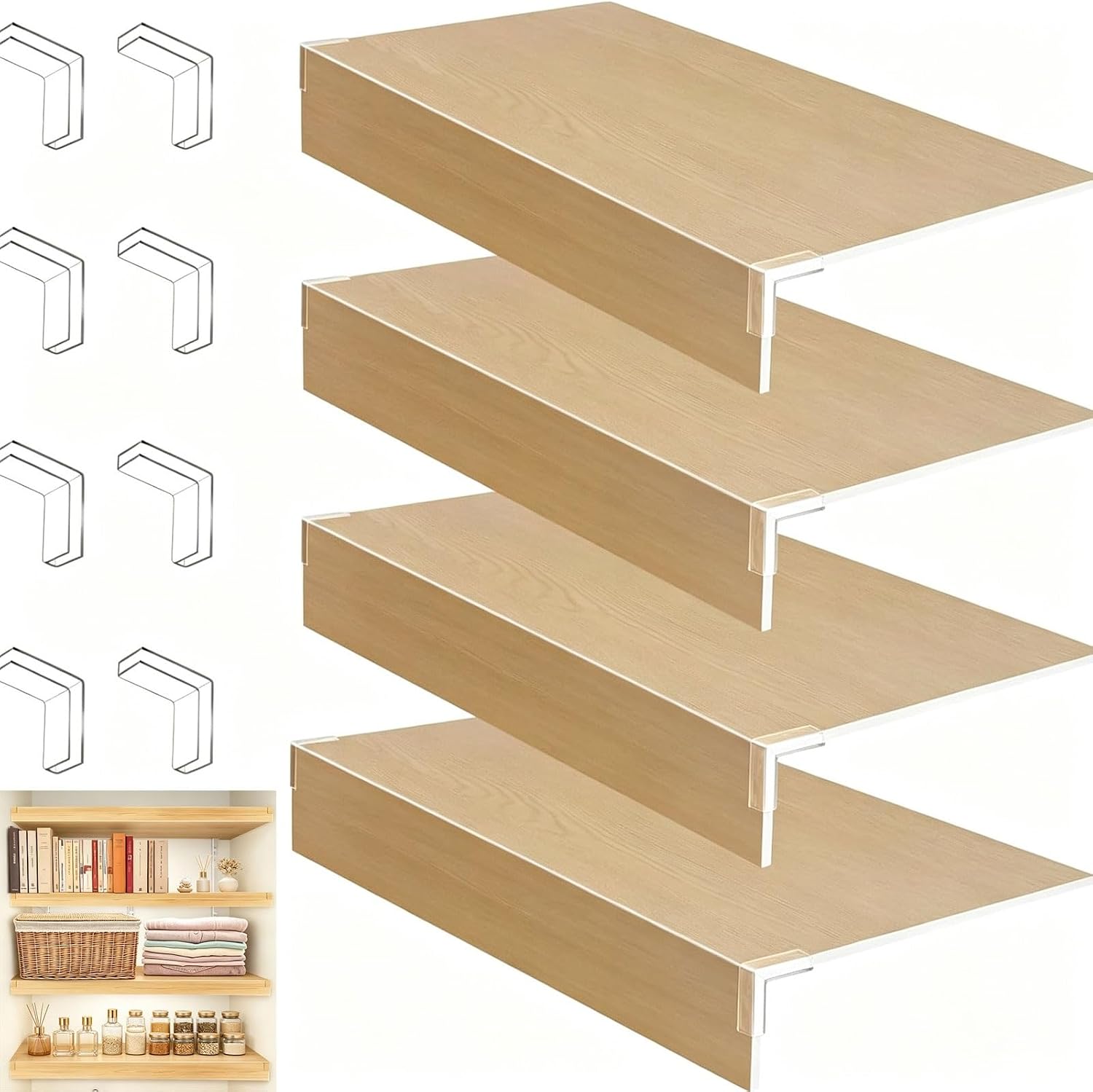 Wire Shelf PVC Cover Liner 24x9x2.5 in, 4 Pack Wood Grain Wire Shelf Covers, No Assembly Needed, Non-Slip Waterproof Thickened Shelf Liners for Pantry & Wire Rack Storage Organization, Easy to Clean