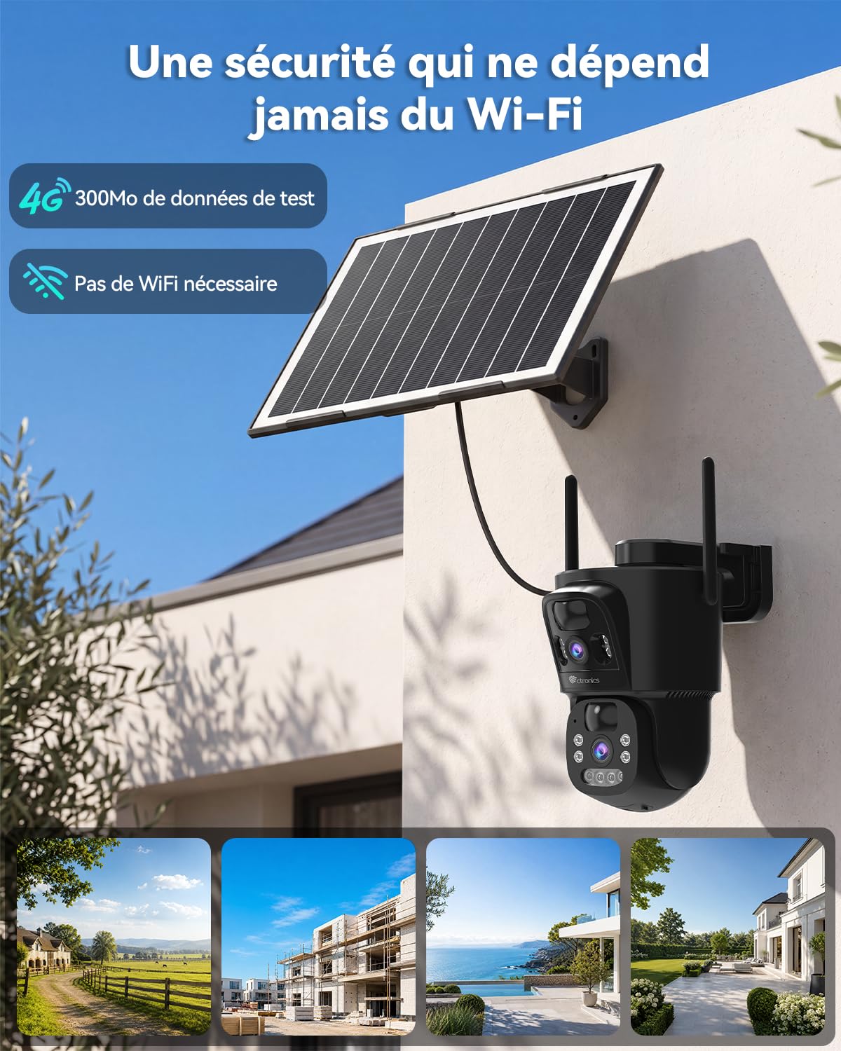Ctronics 4G LTE Caméra Surveillance Exterieur sans Fil Double Objectif