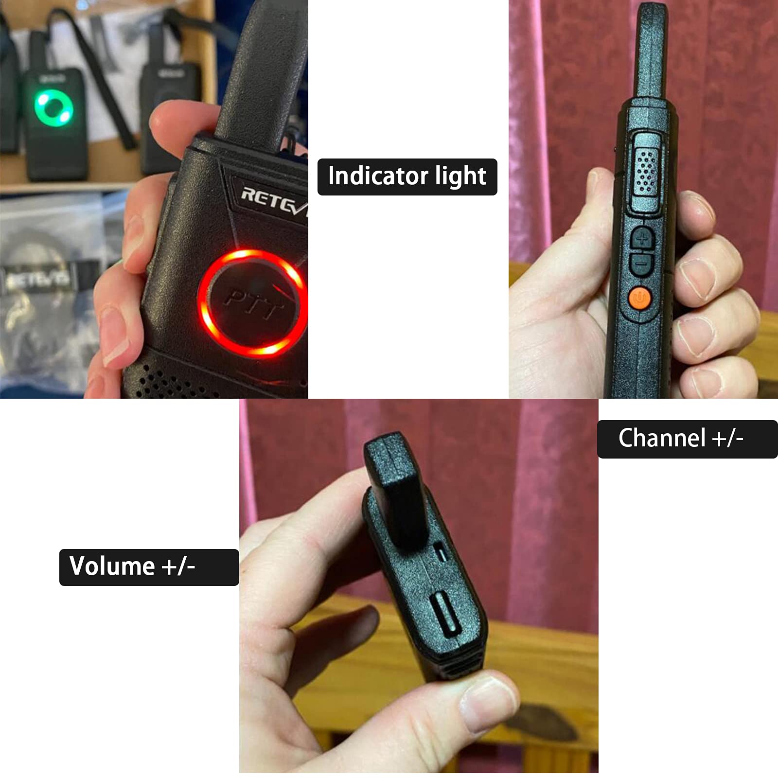 Retevis RT618 Walkie Talkie, PMR446 Senza Licenza 1000 mAh Walkie Talkies Ricaricabili, Ultra-Sottile Doppio PTT Ricetrasmittenti Portatile Mini USB Walkie Talkie (Nero, 1 Coppia)