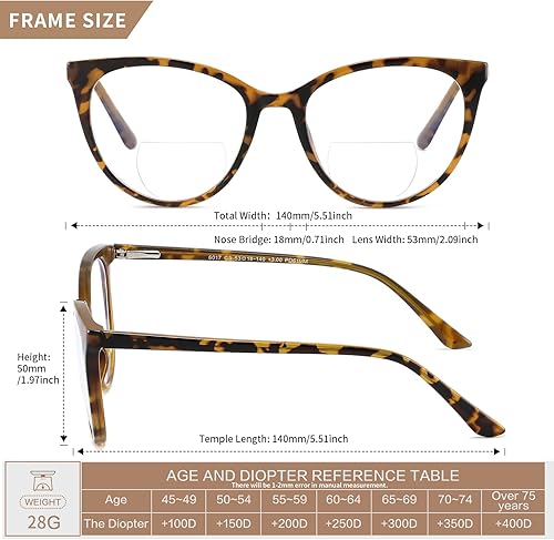 Miniatura 9 de LKEYE Gafas de lectura de gran tamaño para mujer, lectores de ojo de gato + lentes de lectura bifocales para mujer, ojo de gato, luz azul, lectores