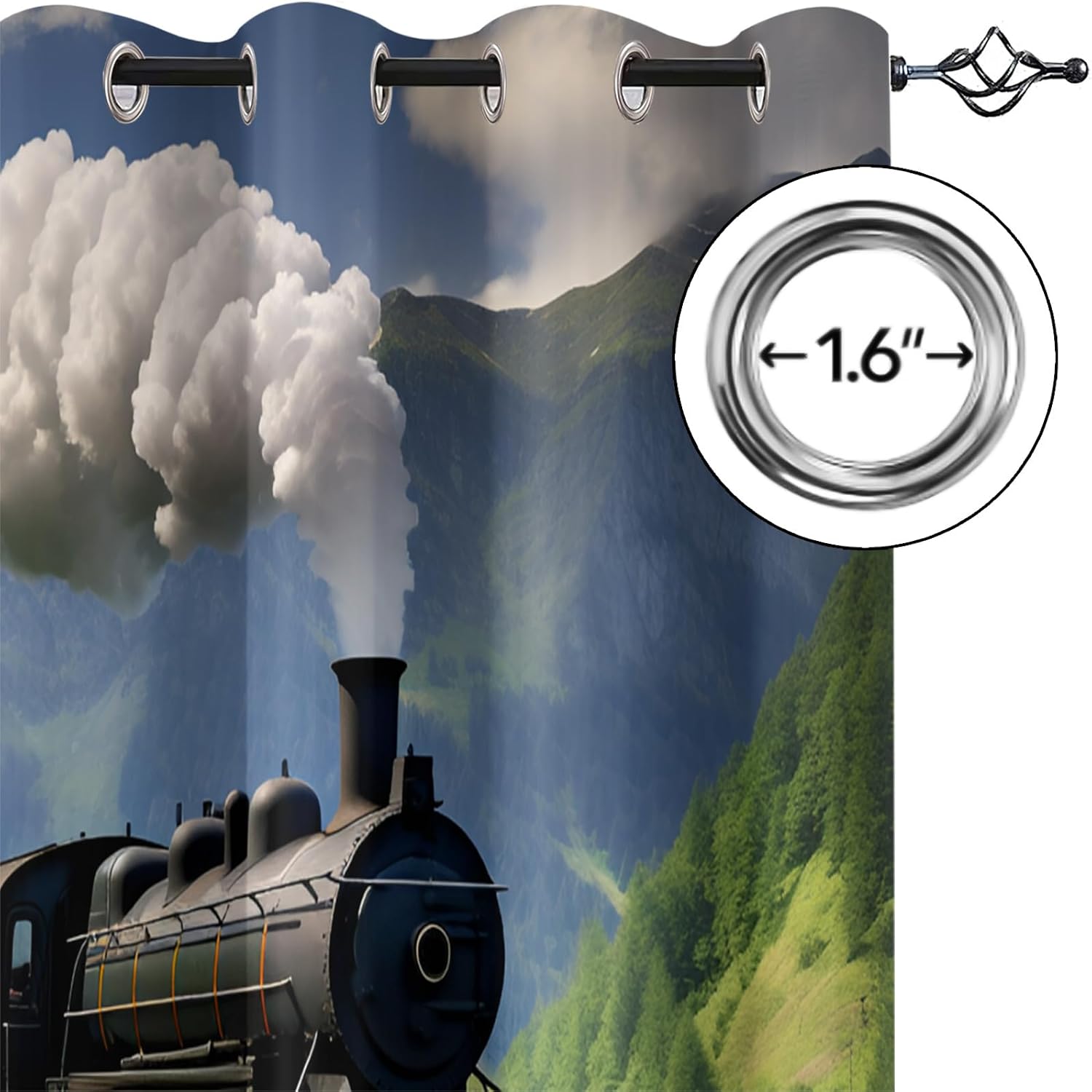 Vintage Train Black Out Curtains 84 inch Long 2 Panels, Steam Engine Locomotive Curtains for Bedroom Living Room Decor, Steam Train Window Treatment Drapes with Grommet