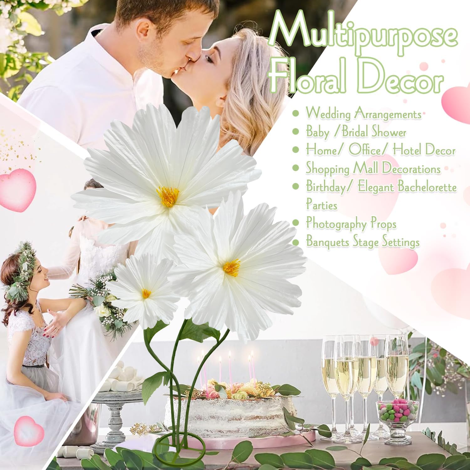 Giant Daisy Flowers Artificial, Large Paper Flower for Decoration, 6.1ft Big Daisies Flowers Decor, No fading for Birthday Party Garden Office Home Wedding Graduation Shop Window Display 3Pcs(White) - Image 5