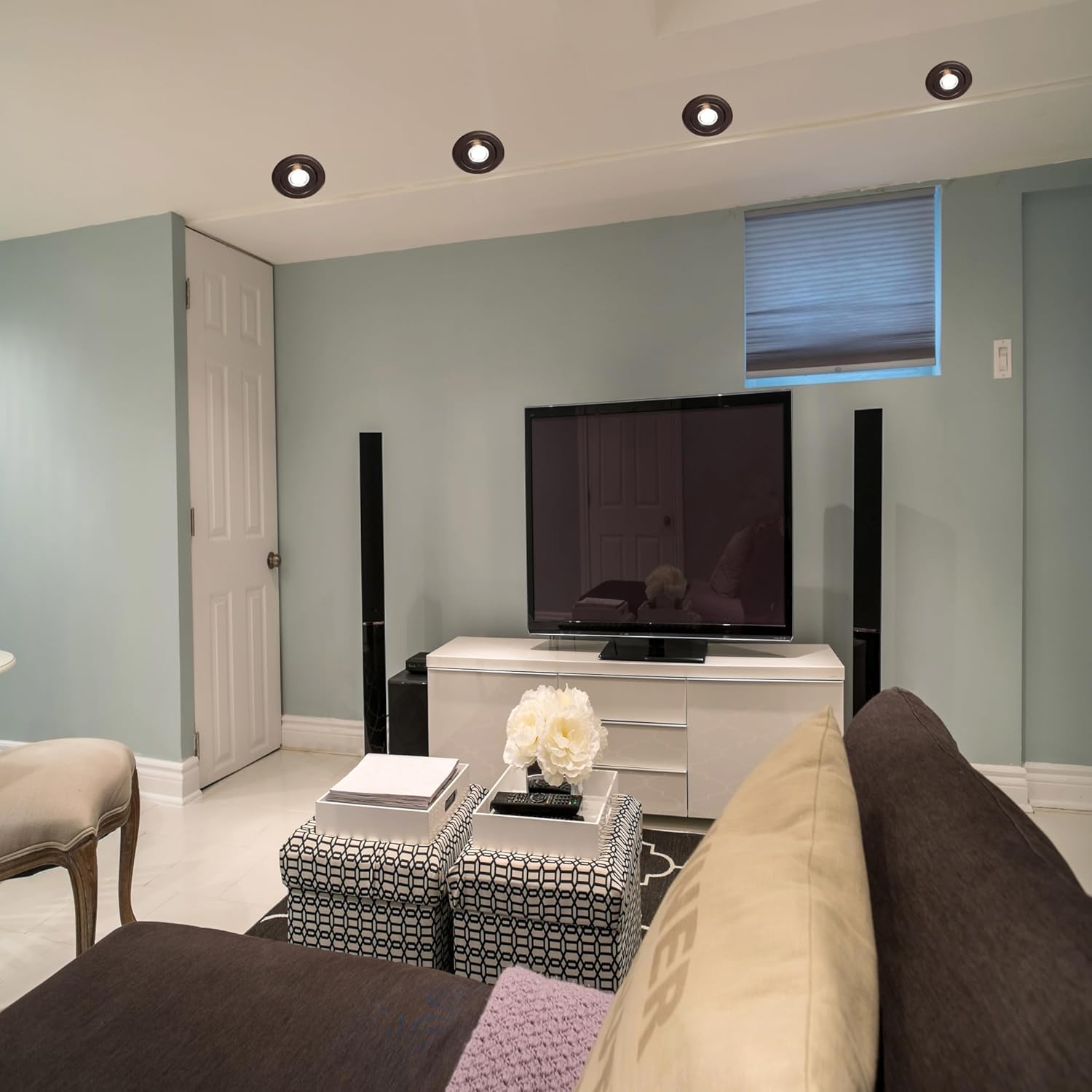 Globe Electric 90965 3" LED IC Rated Swivel Round Trim Recessed Lighting Kit, 4-Pack, Oil Rubbed Bronze, Adjustable Trim, Easy Install Push-N-Click Clips, GU10 Base LED Bulbs Included, 3.25" Hole Size