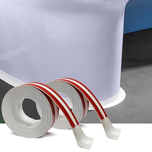 Paquete de 2 cintas de calafateo para baño y cocina, tiras de calafateo autoadhesivas para base de inodoro, cinta de calafateo blanca para la parte