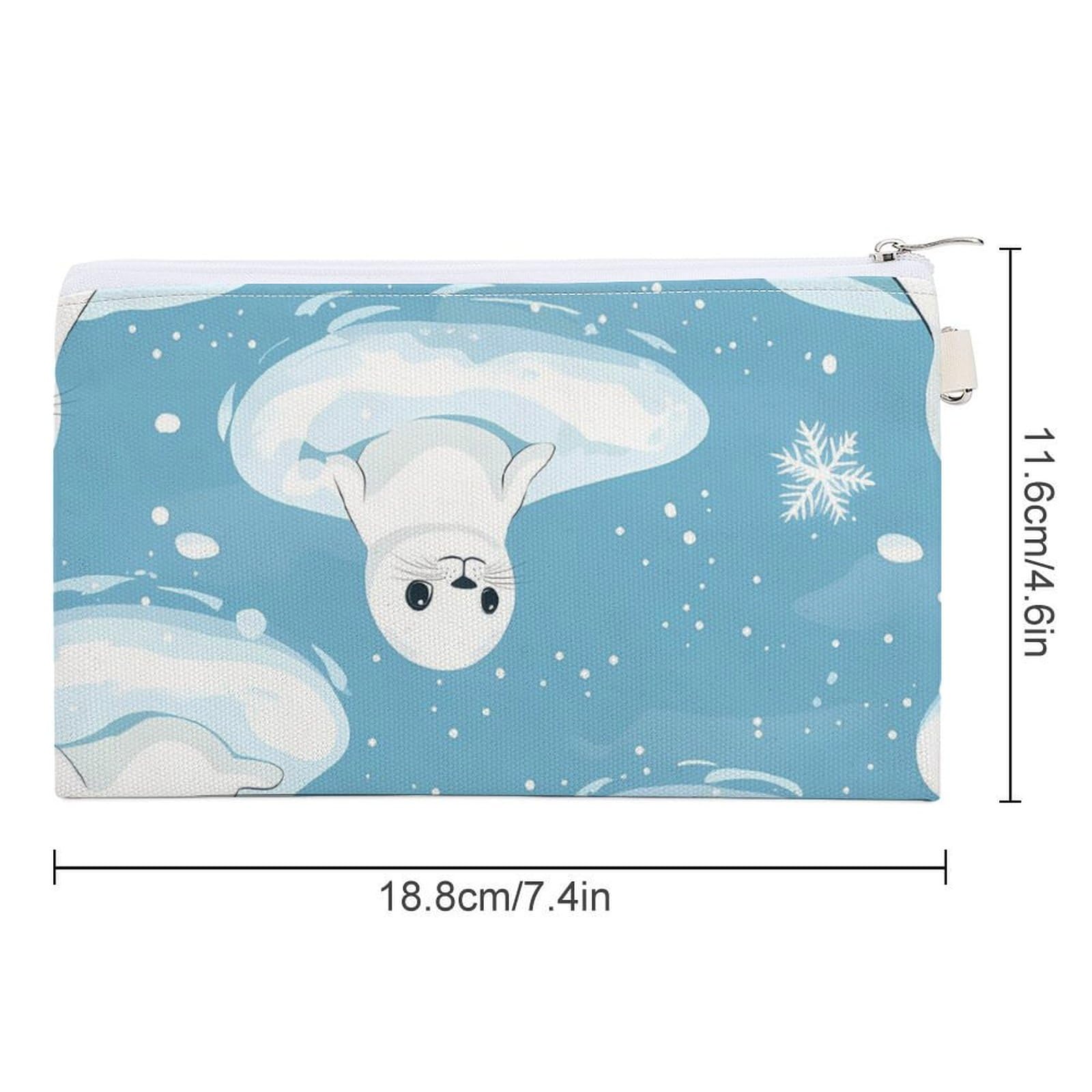 Cartoon Seals Snowflakes Cute Coin Purse Travel Small Makeup Bag Pencil Pouch 7.4 × 4.6 Inch
