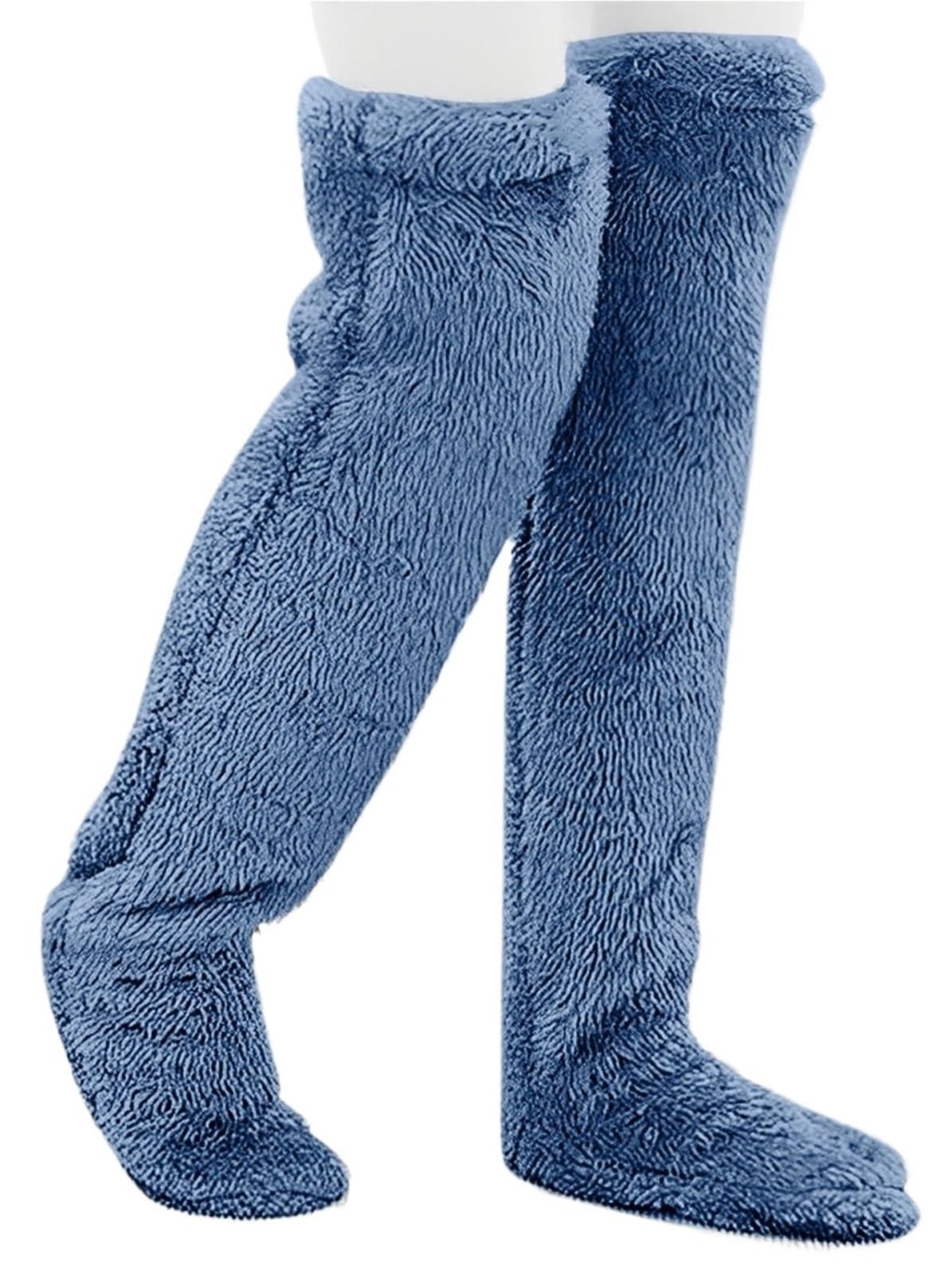 HUFENYU Goose Down Knee Socks For Christmas Over Knee High Fuzzy Leg Warmers Winter Cozy High Thigh Tube Sock(Blue)