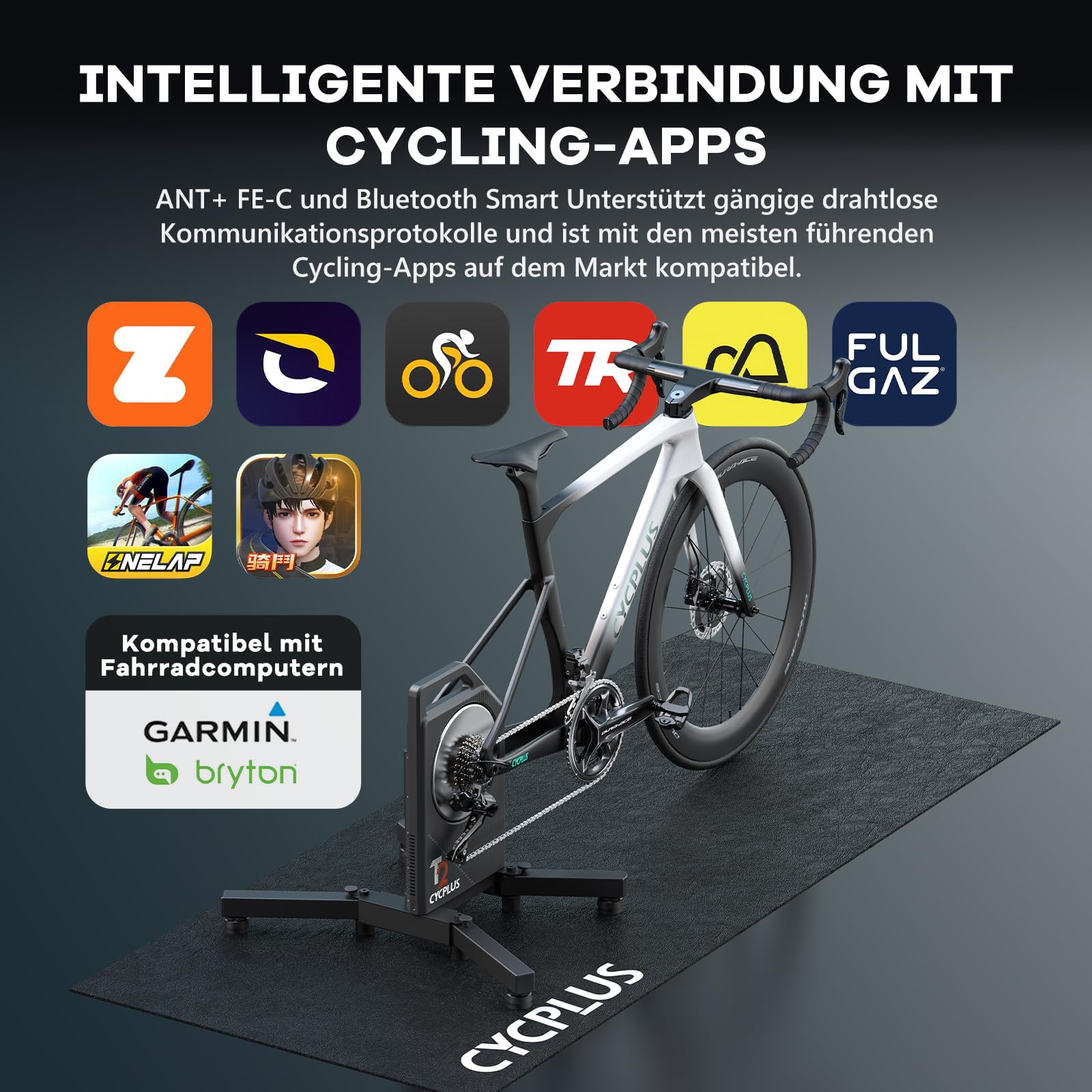 CYCPLUS Fahrradtrainer für realistisches Indoor-Cycling & genaue Daten mit App-Trainingsunterstützung