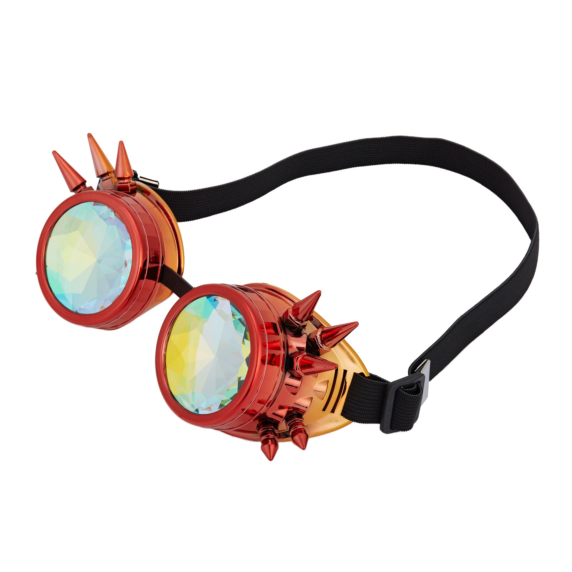 OMGREAT Kaleidoscope Glasses for Raves Steampunk Goggles with Rainbow Prism Diffraction Crystal Lenses, Red Orange (Spiked) - Image 3