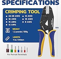 Vista 2 de haisstronica herramienta de crimpado de virola, herramienta de crimpado de alambre con trinquete de virola de mangas 24-8 AWG