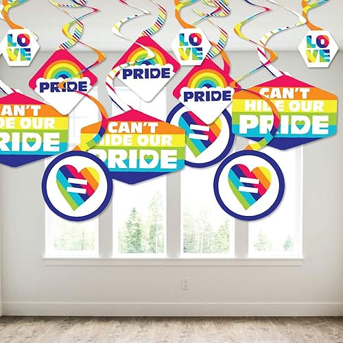 Miniatura 3 de Big Dot of Happiness Love is Love - Decoración colgante de fiesta de arco iris del orgullo - Remolinos de decoración de fiesta - Juego de 40