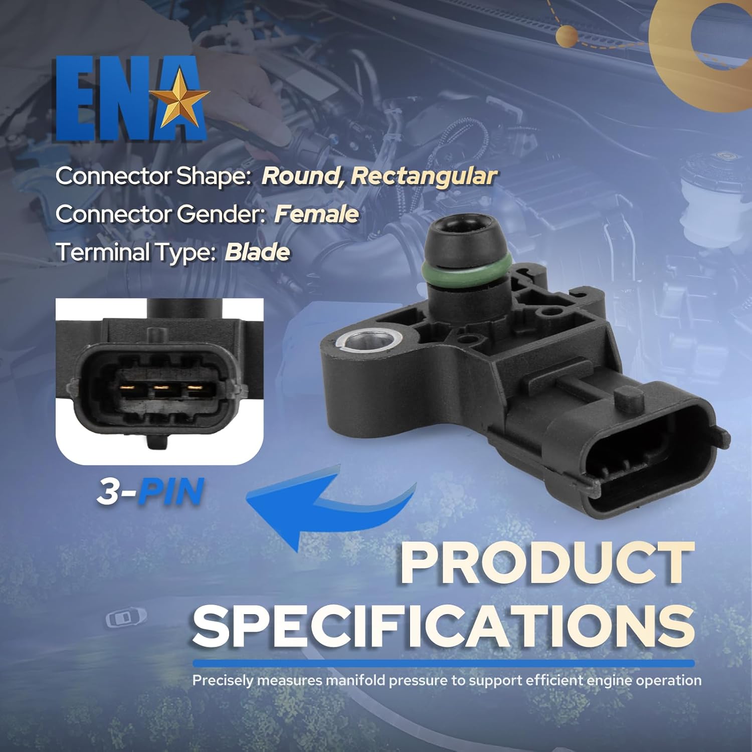 ENA Manifold Absolute Pressure Sensor Compatible with 2009 2010 2012 2013 2014 2015 Chevy Chevrolet Cadillac Corvette Camaro CTS Replacement for AS427 12592525