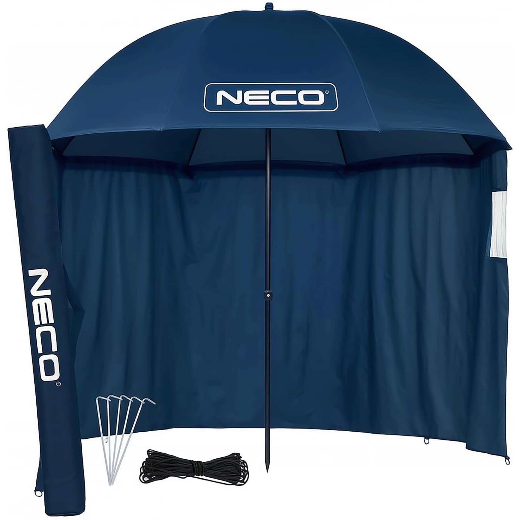 NECO Granatowy Parasol Wędkarski z Osłoną 250 cm – Wodoszczelny, Dwuosobowy Namiot Parasolowy z Oknami, Duży Parasol do Wędkowania, Namiot Karpiowy na Ryby i Kemping, dla Wędkarzy