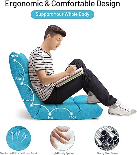 Miniatura 32 de Giantex Sofá de suelo, silla de videojuegos con 14 posiciones ajustables, respaldo acolchado, asiento acolchado para el suelo, silla plegable para