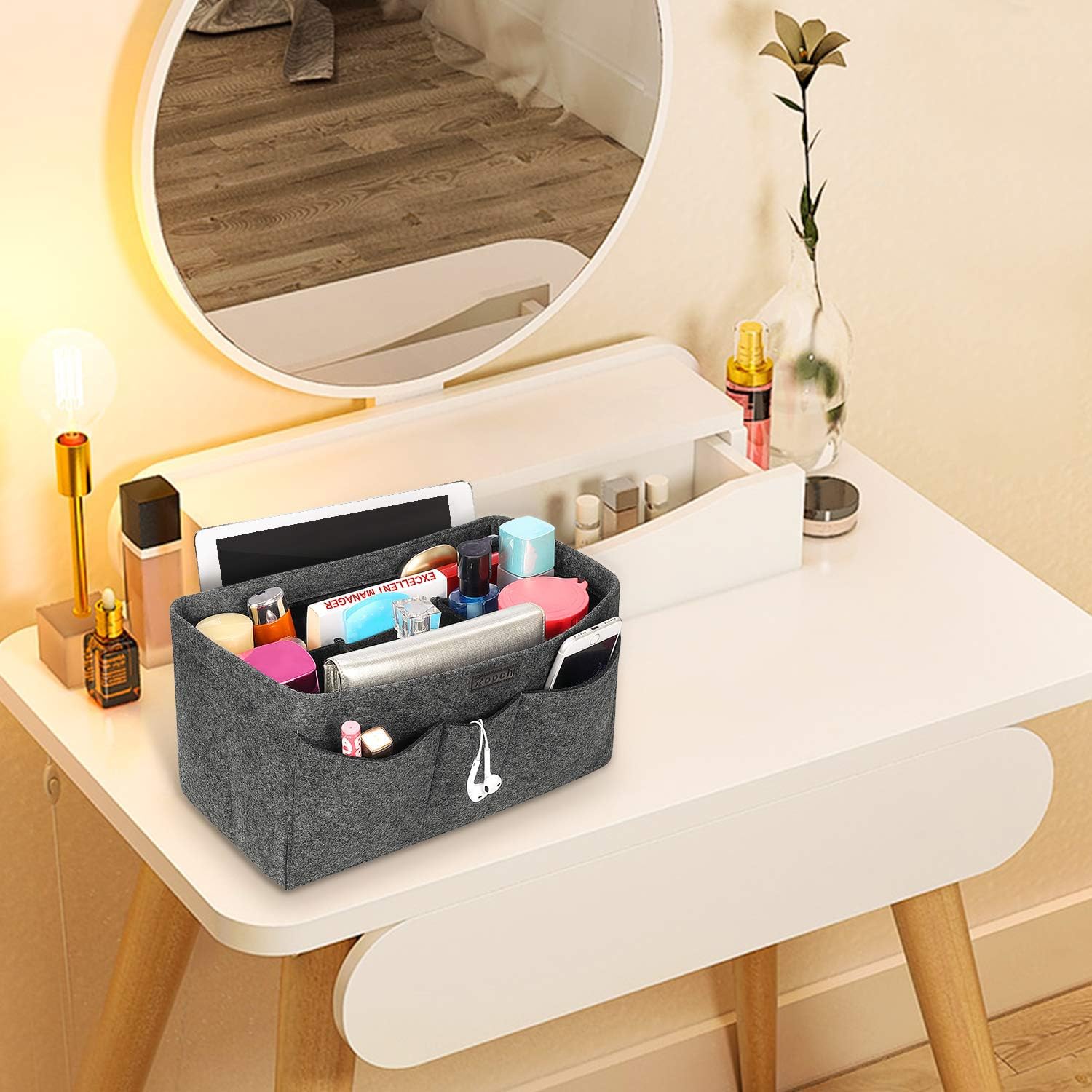 Organizador de Bolso de Fieltro, Multi-Bolsillo Organizador Bolso Insertar Bag in Bag Bolso Cosmético para Mujer