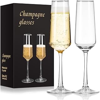 FrutPunch Champagne Flutes Set of 2 - 8.5oz Elegant Lead-Free Crystal Glasses for Weddings, Birthdays, Anniversaries & Parties